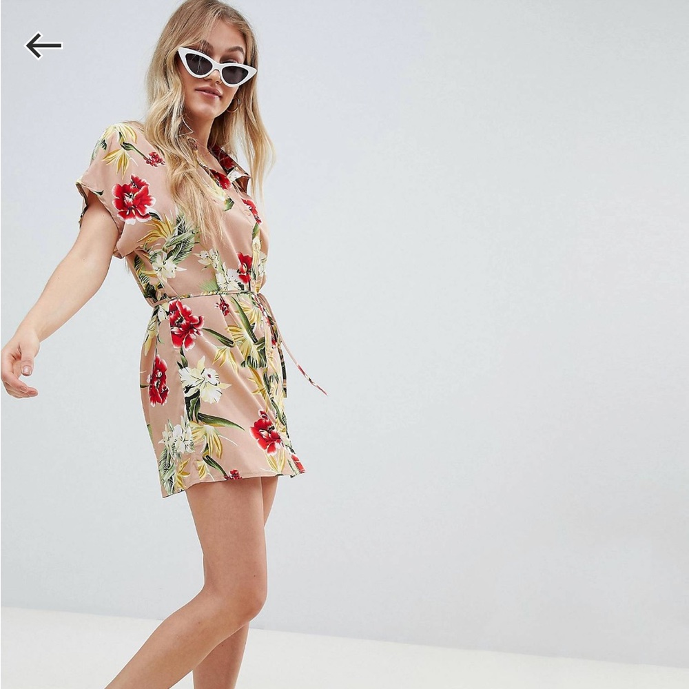 Missguided / Asos petite button-up mini dress in tropical print
